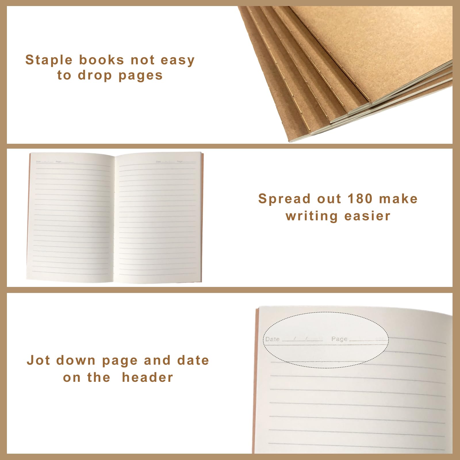 120 or 20 Pack Kraft Paper Notebook Journals A5