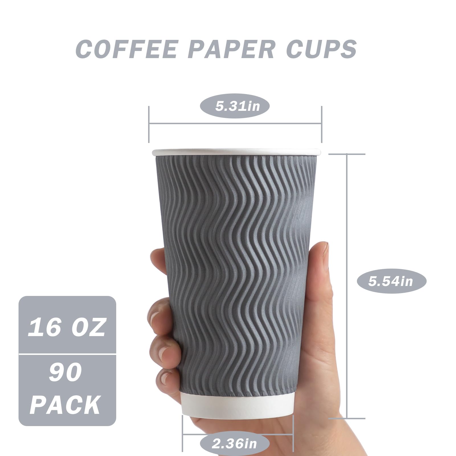 [120 PCS] Disposable Corrugated Insulated Ripple Wall Paper Cups, 12 & 16 oz