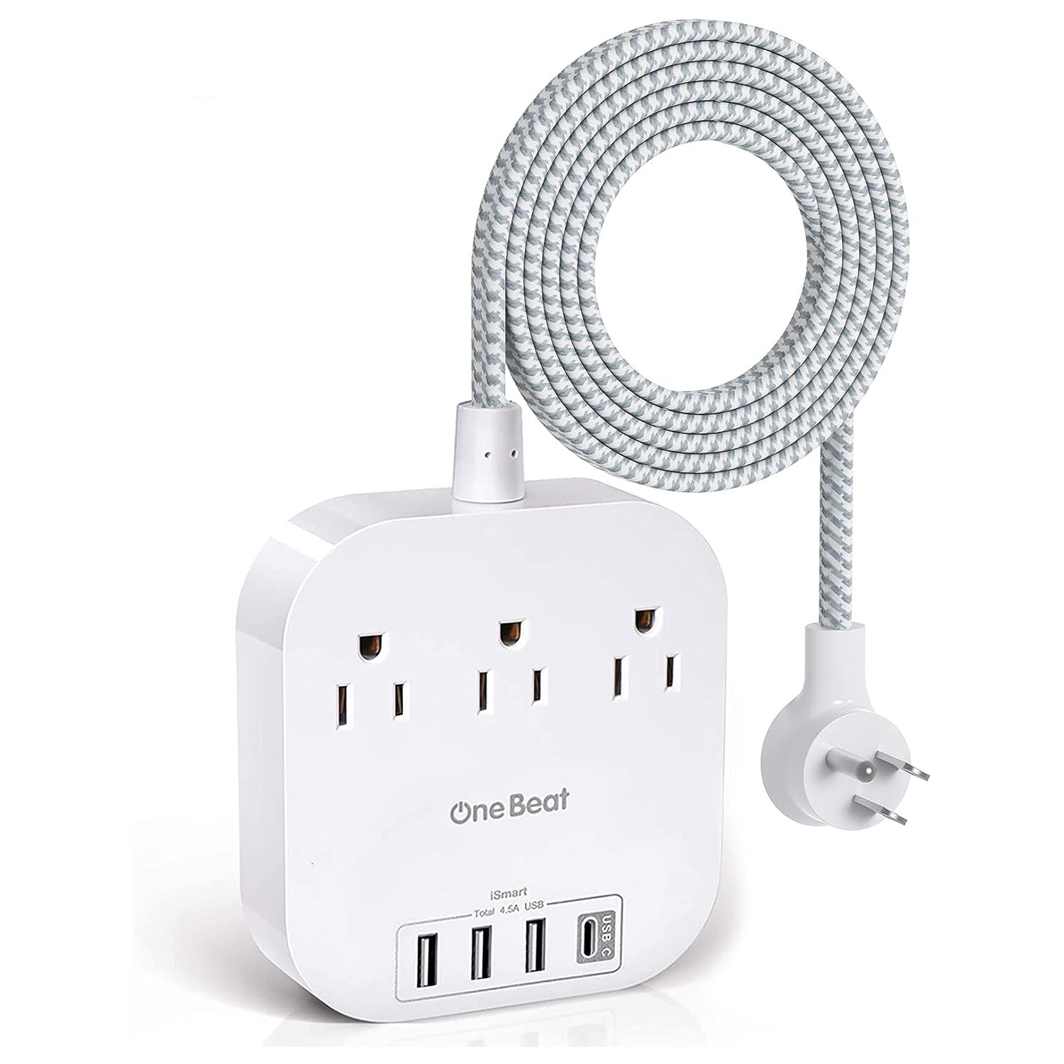 Power Strip with USB C, 3 Outlets 4 USB Ports (22.5W/4.5A) Desktop Charging Station