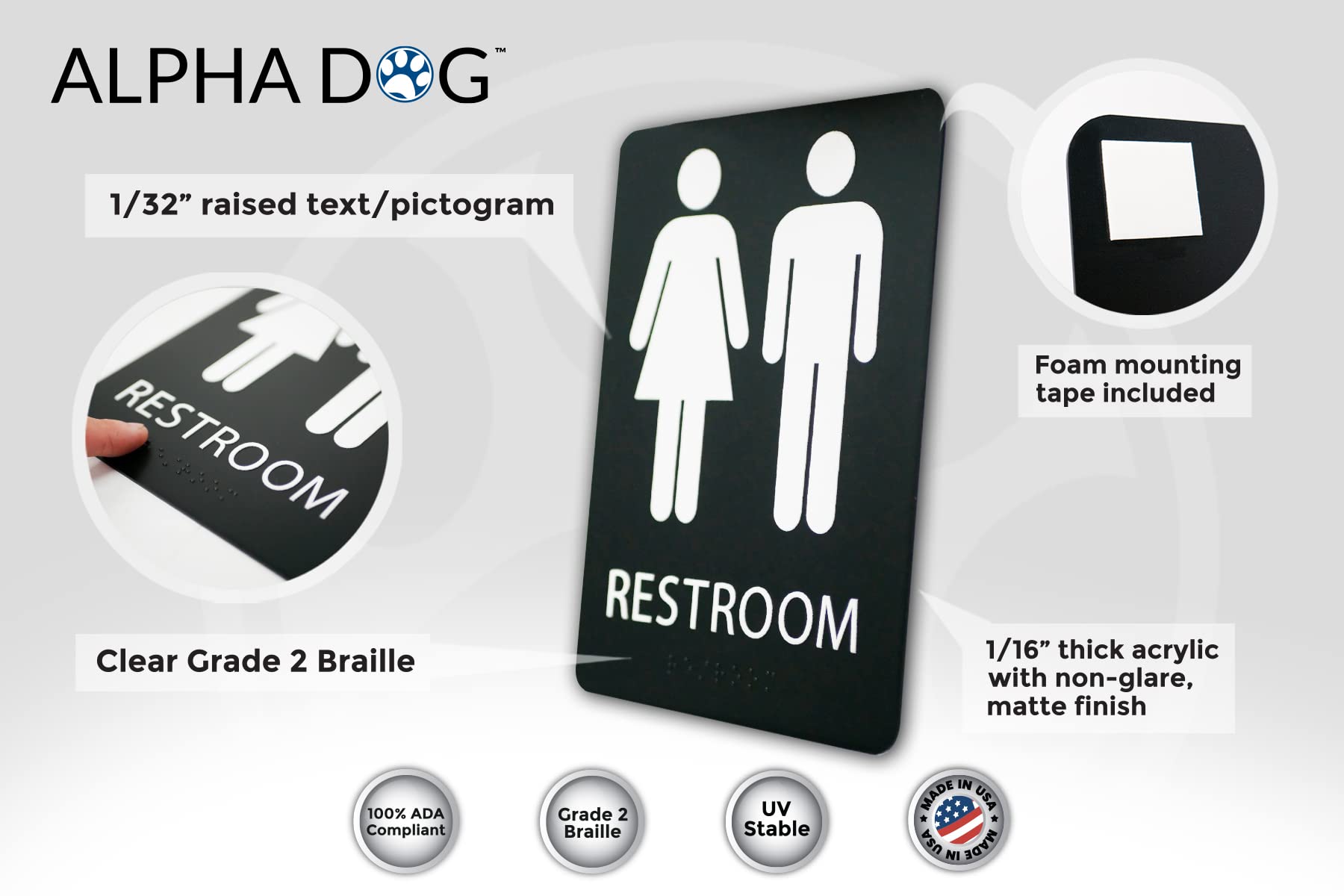 Unisex Bathroom Sign, 8x6 Inch