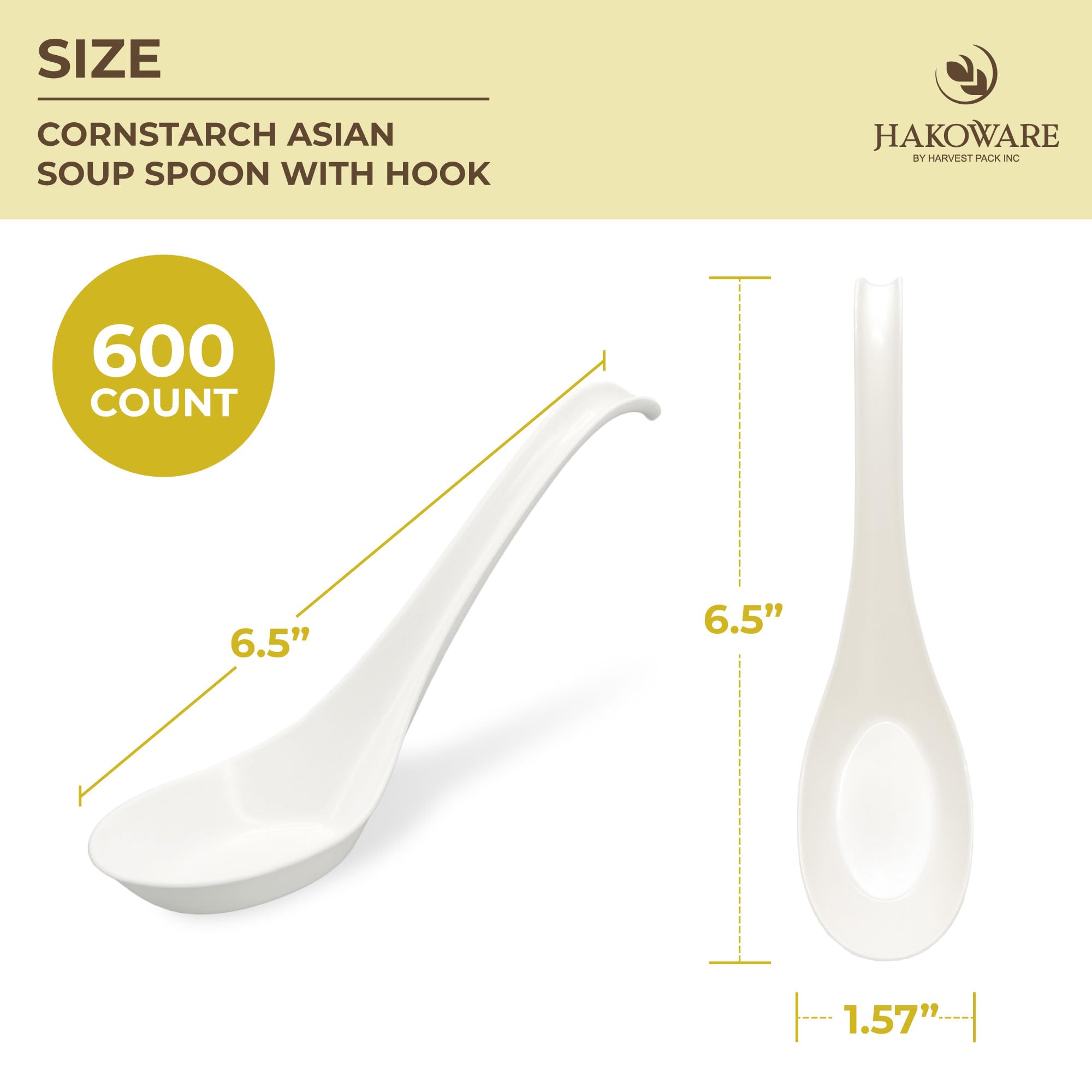 [600 PCS] Disposable Large Asian Soup Spoons with Hook