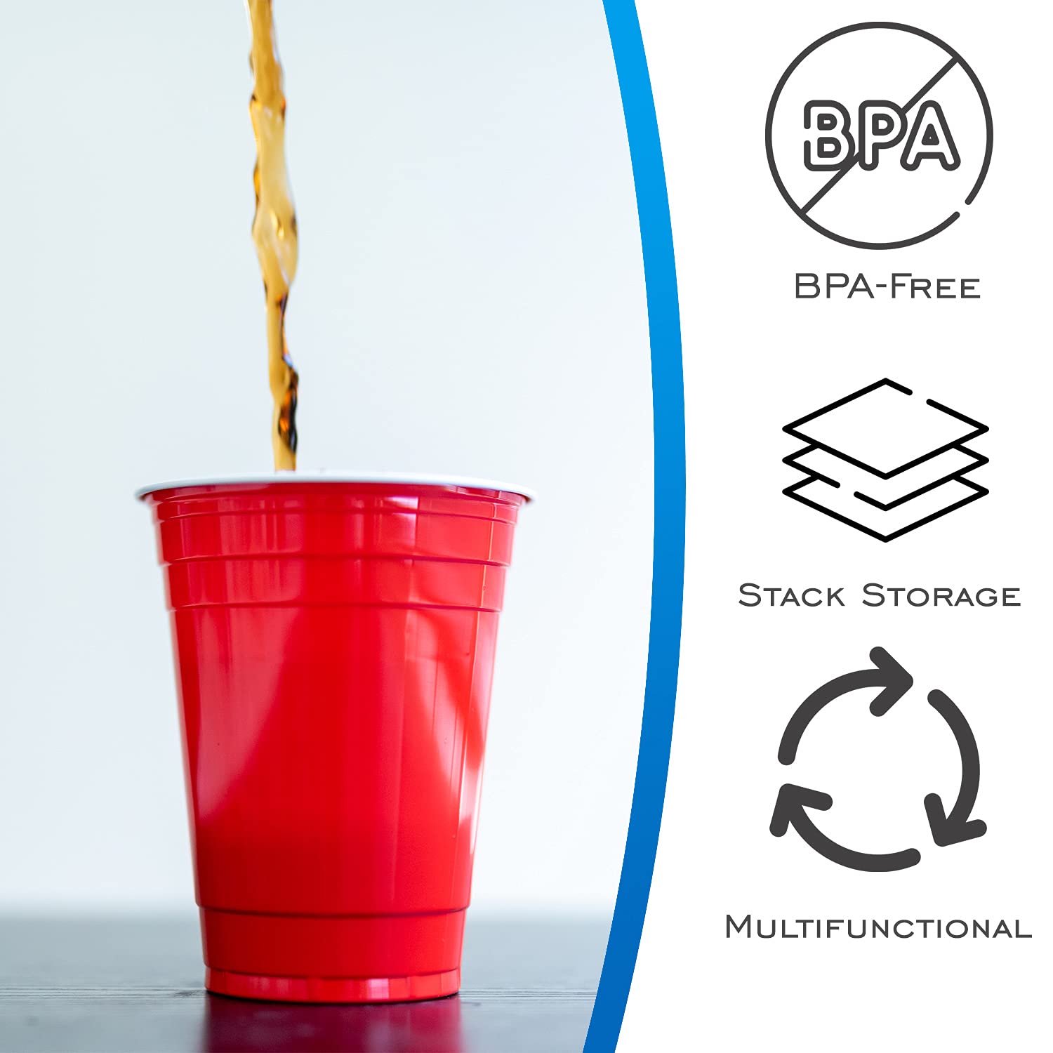 [100 PCS] 16 oz. Plastic Party Cups, Red