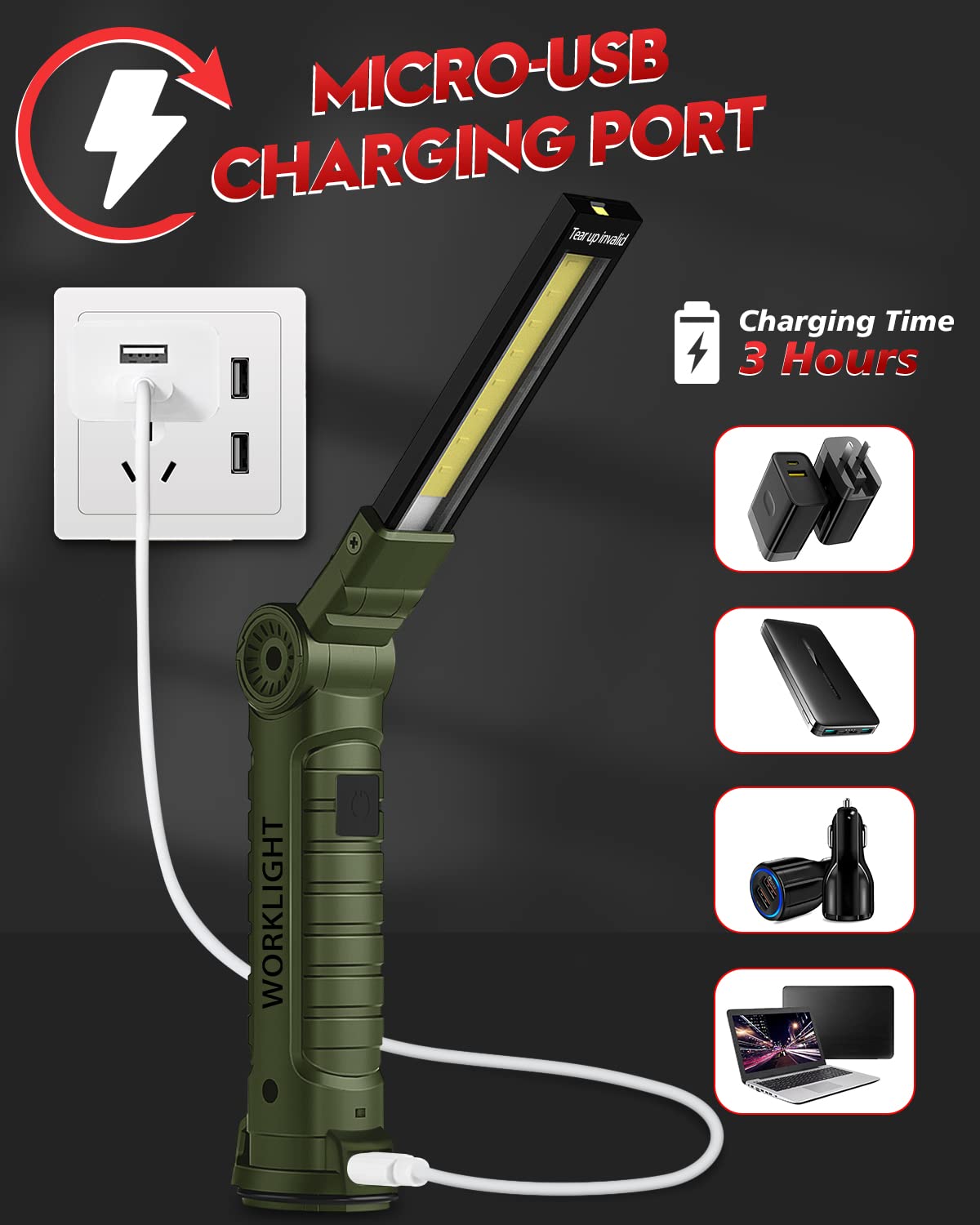 Rechargeable LED Work Light Grill Light with Magnetic Base 5 Modes 360° Rotate (2 or 4 Pack)