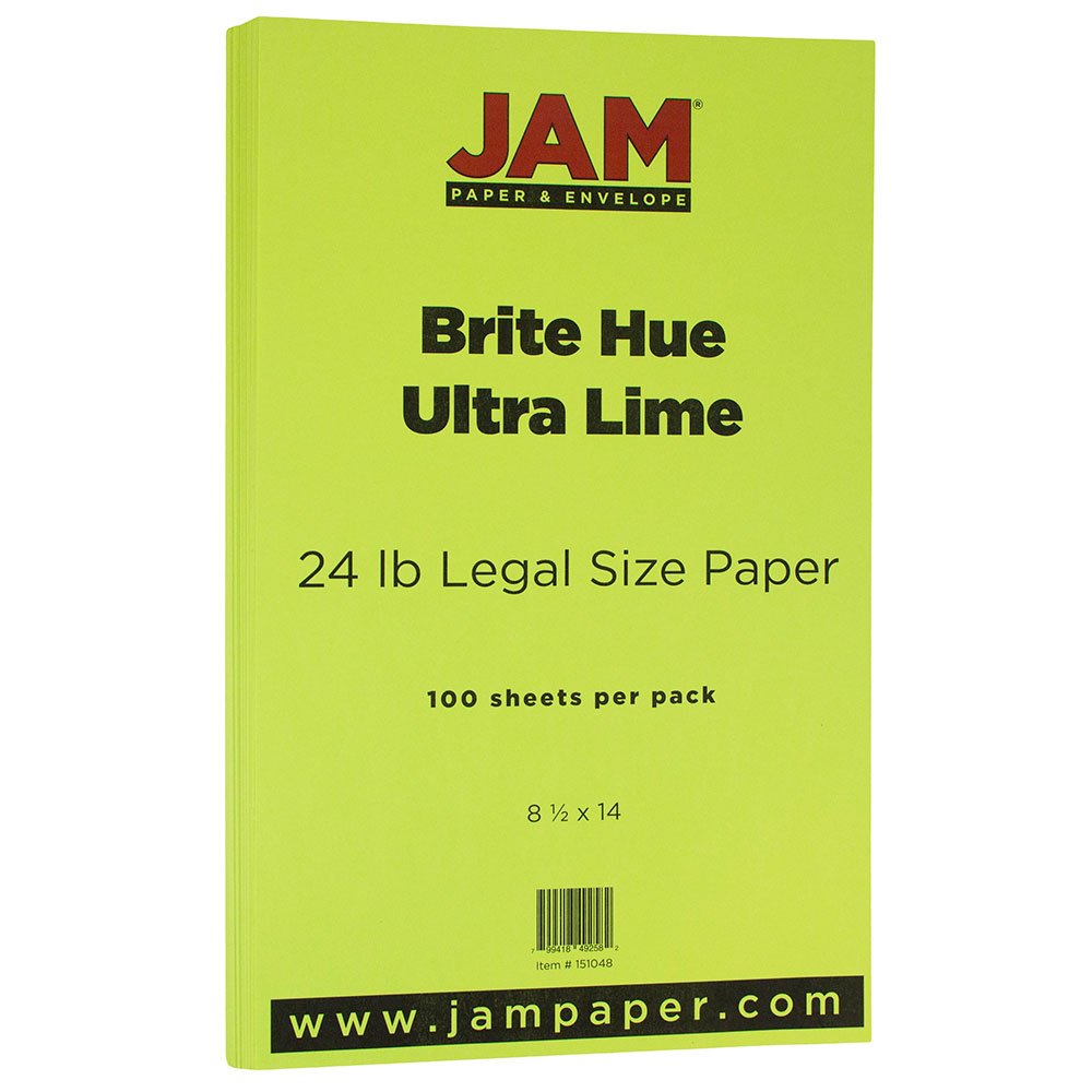 JAM PAPER Legal Colored 24lb Paper - 8.5 x 14 - Recycled - 100 Sheets/Pack