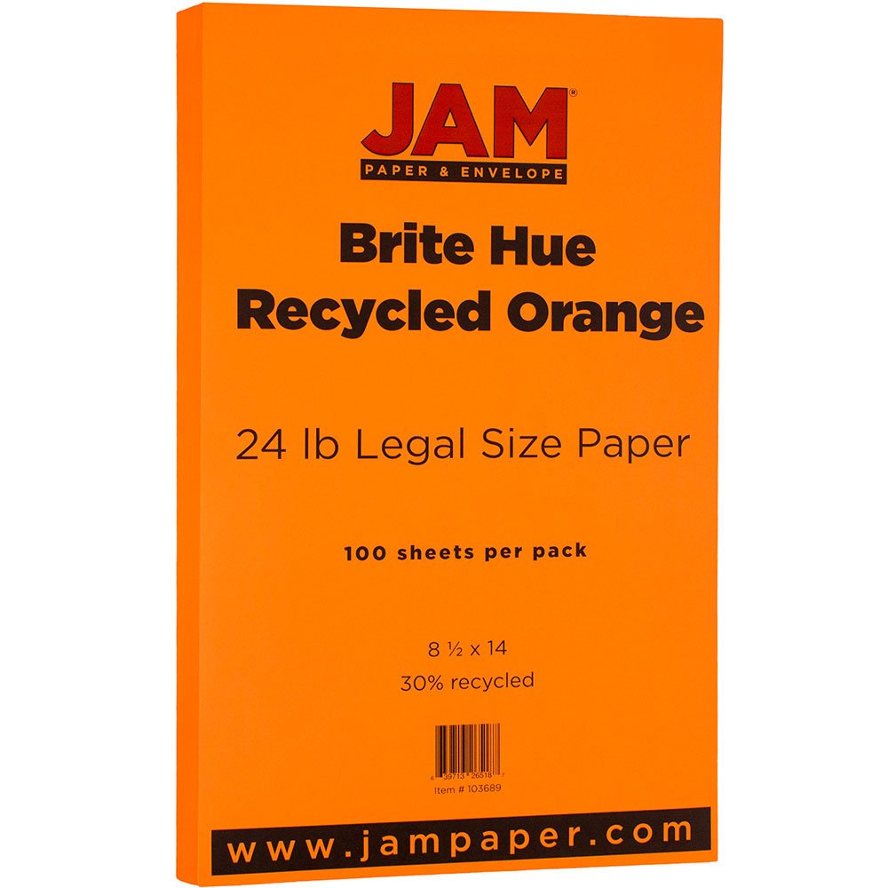 JAM PAPER Legal Colored 24lb Paper - 8.5 x 14 - Recycled - 100 Sheets/Pack
