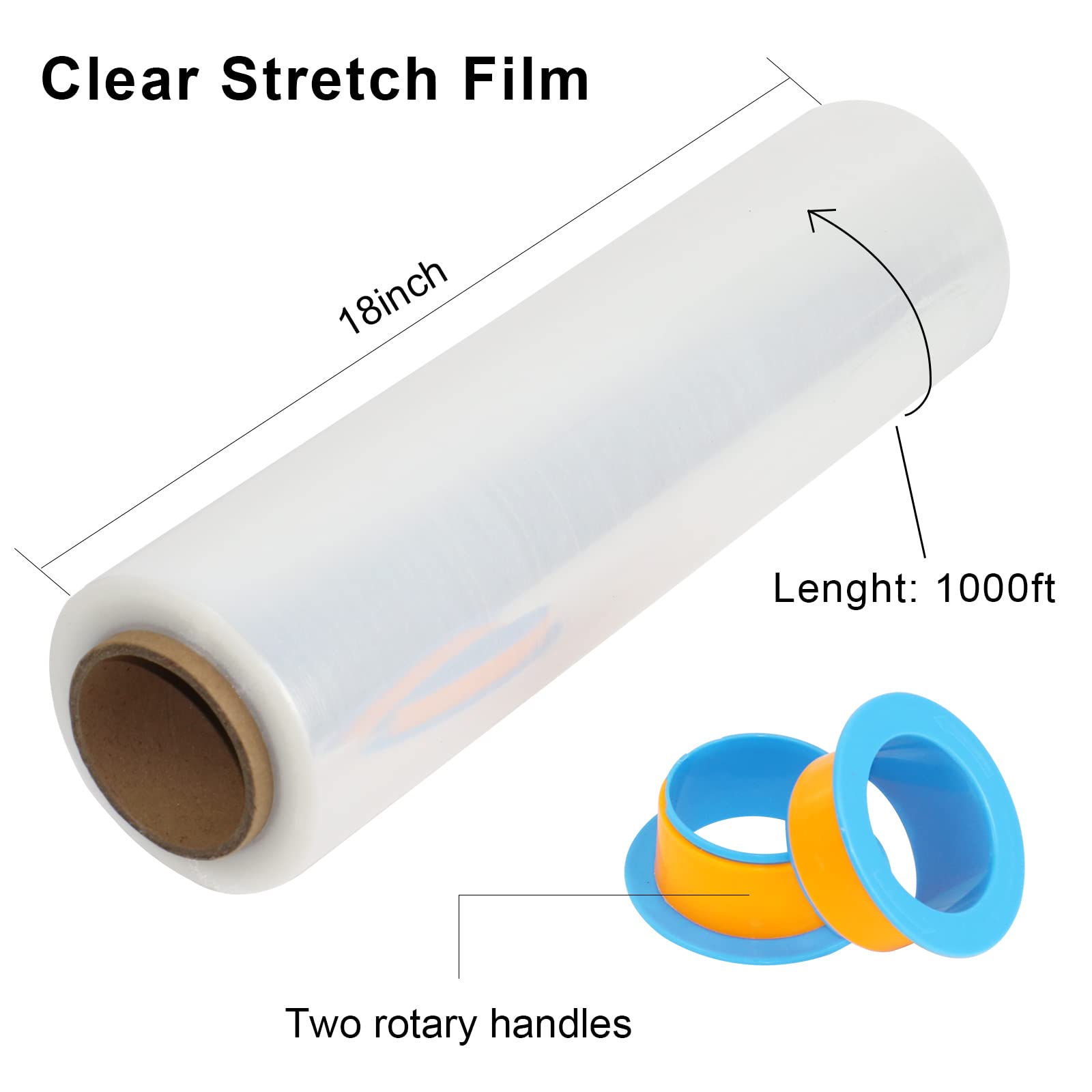 Black & Clear Stretch Wrap Industrial Strength with Plastic Handle 18" x 1000 Feet 80 Gauge 4 Pack