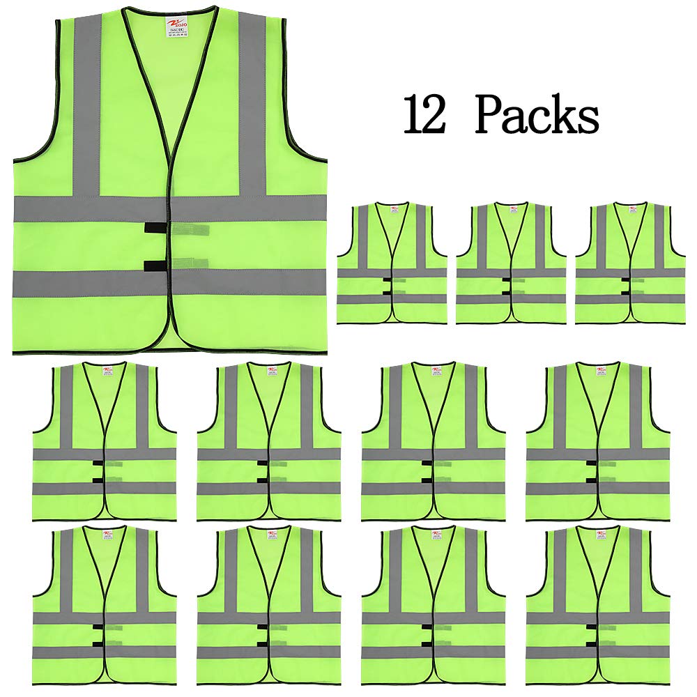[12 Packs] Normal Visibility Safety Vests, Adjustable Size, Thin & Lightweight Fabric