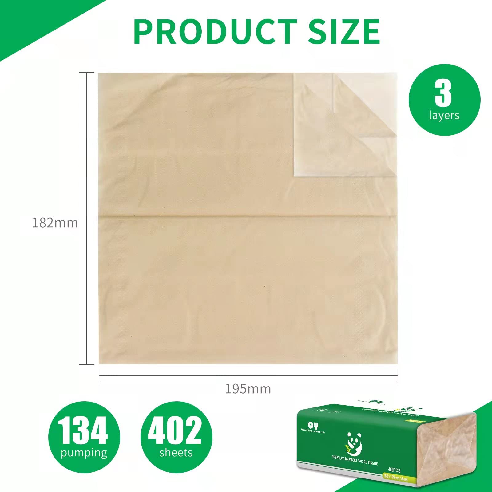 Soft Durable Bamboo Facial Tissues - 3 Ply Natural Unbleached Facial Paper 12 Packs