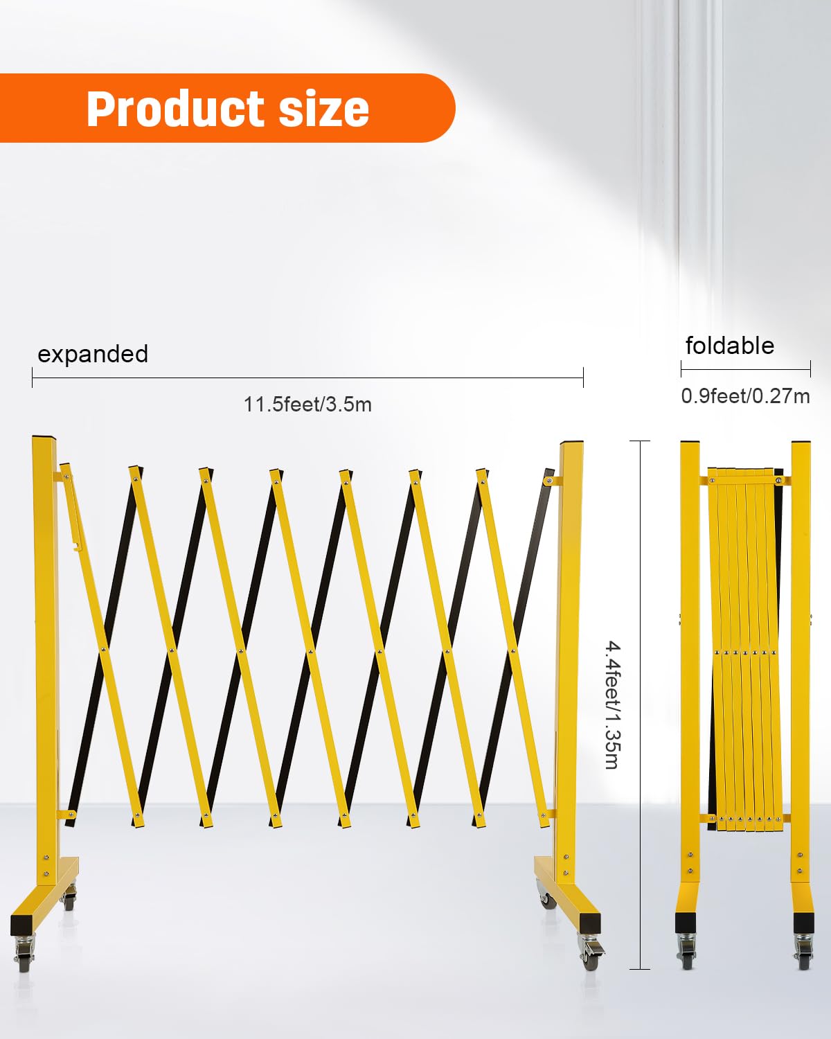 [1 PC] Industrial Expandable Metal Barricade with Wheels, Folding Security Gate