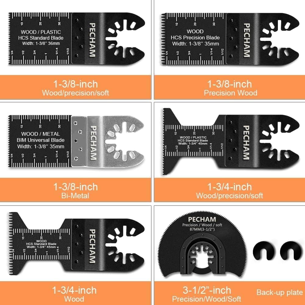 PECHAM 4 / 11/ 24 PCS Oscillating Multi Tool Saw Blades, Carbide Multitool Blades Heary Duty for Hard Material, Metal, Nails. Bolts. Screws (4)