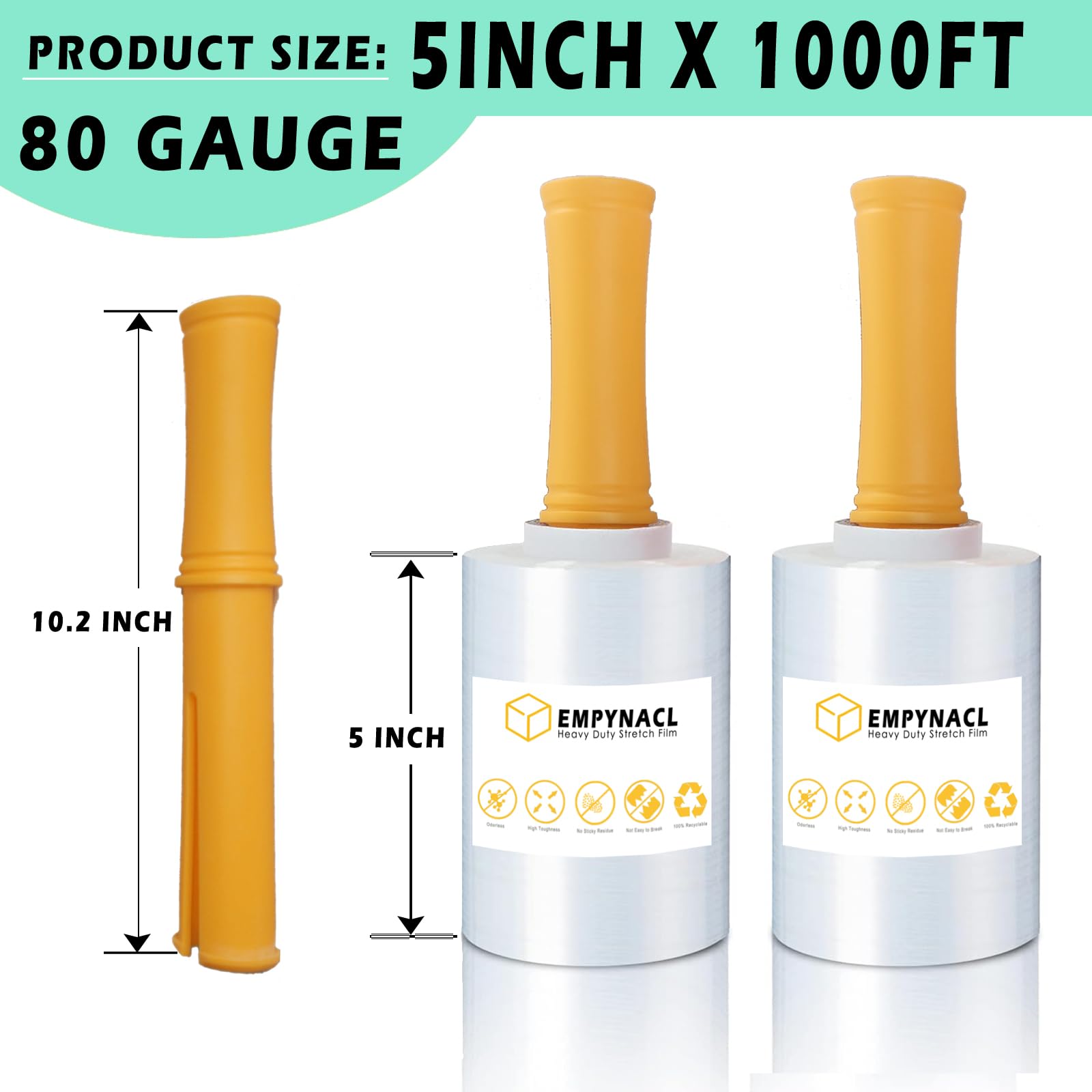 Stretch Film, 2 or 4 PCS 600% Stretch Heavy Duty Narrow Shrink Wrap with 2 Handles