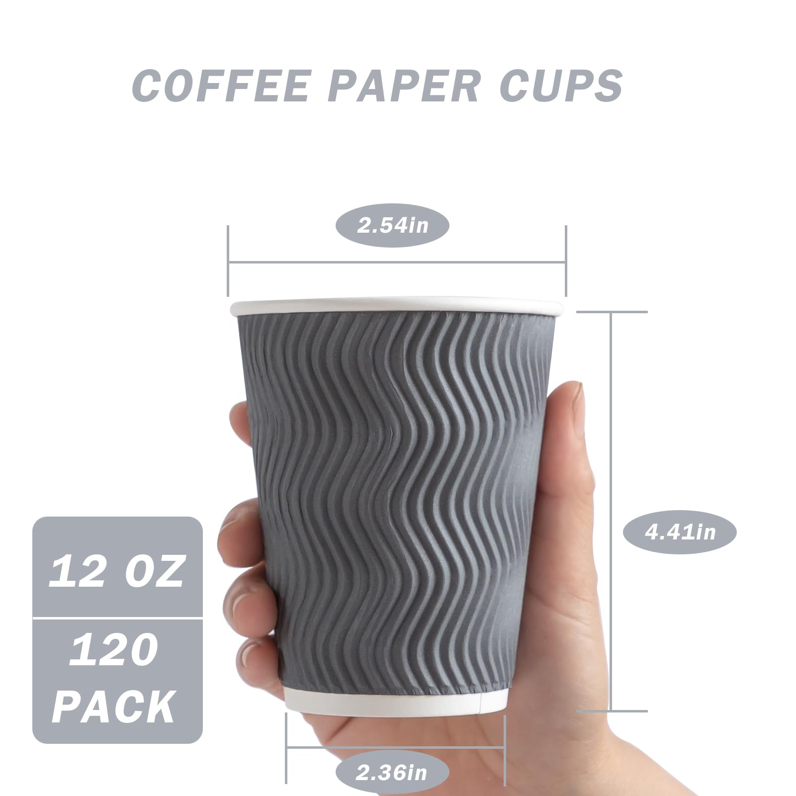 [120 PCS] Disposable Corrugated Insulated Ripple Wall Paper Cups, 12 & 16 oz