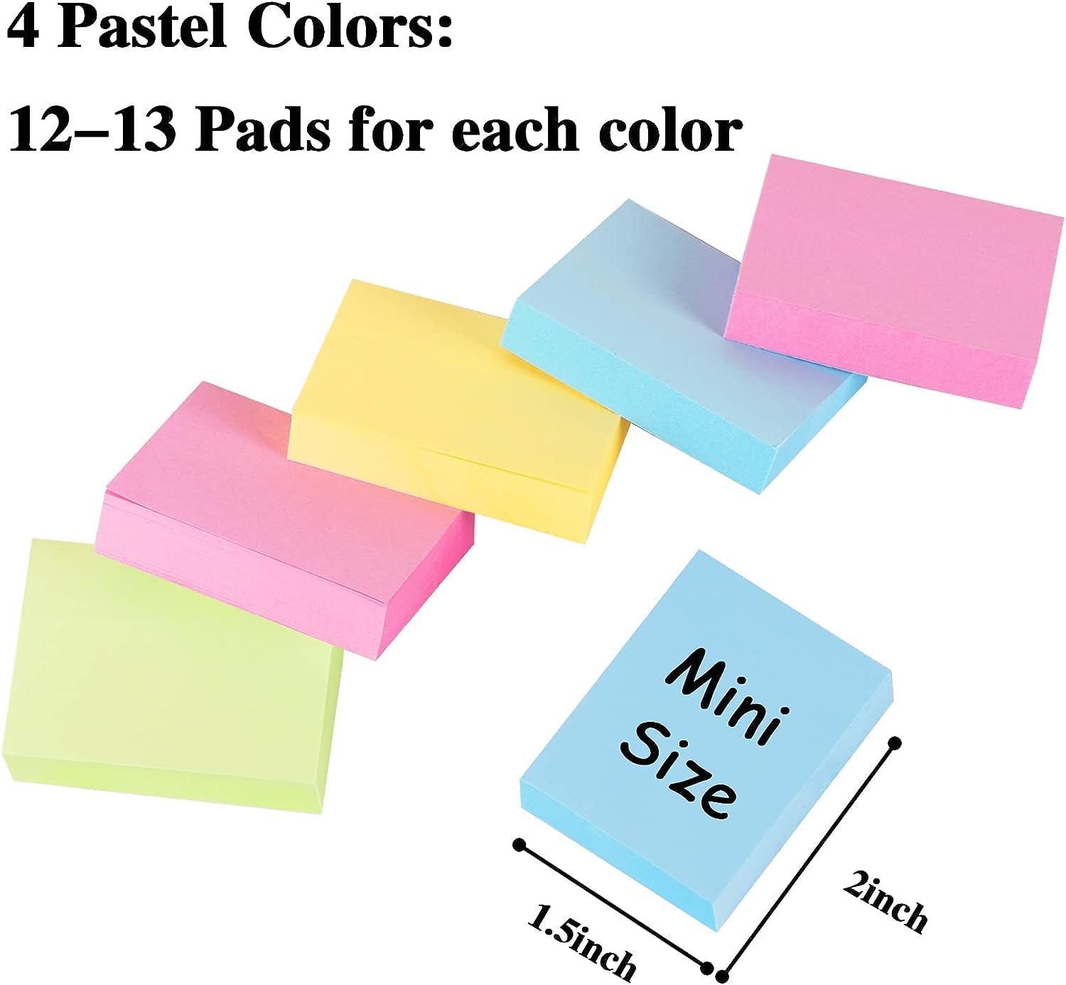 50 Pads Mini Sticky Notes 1.5X 2 inch, 100 Sheets/Pad, 4 Pastel Colors, Pink, Yellow, Green, Blue