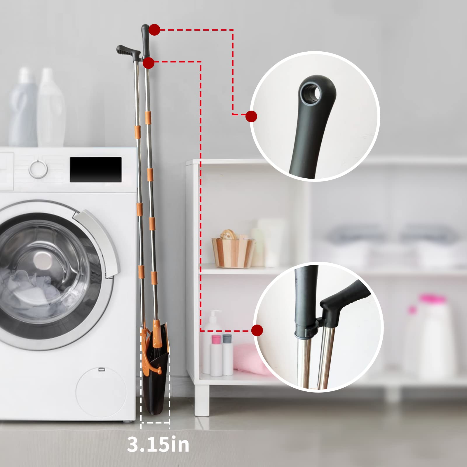 Broom and dustpan set(51" long), Adjustable length stainless steel broomstick