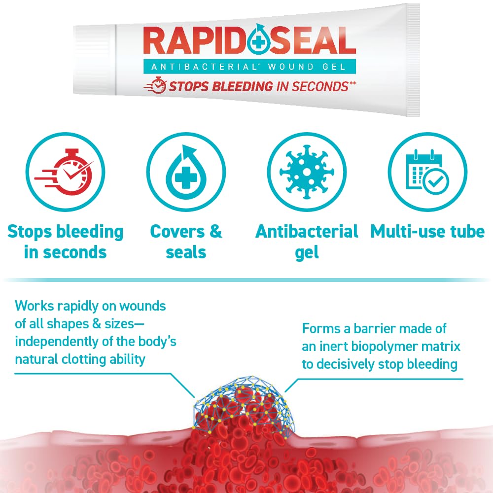 Rapid-Seal Wound Gel (1 OR 2 OR 5 Tubes) | Stops Bleeding in Seconds, Ideal for Cuts, Scrapes and Razor Nicks