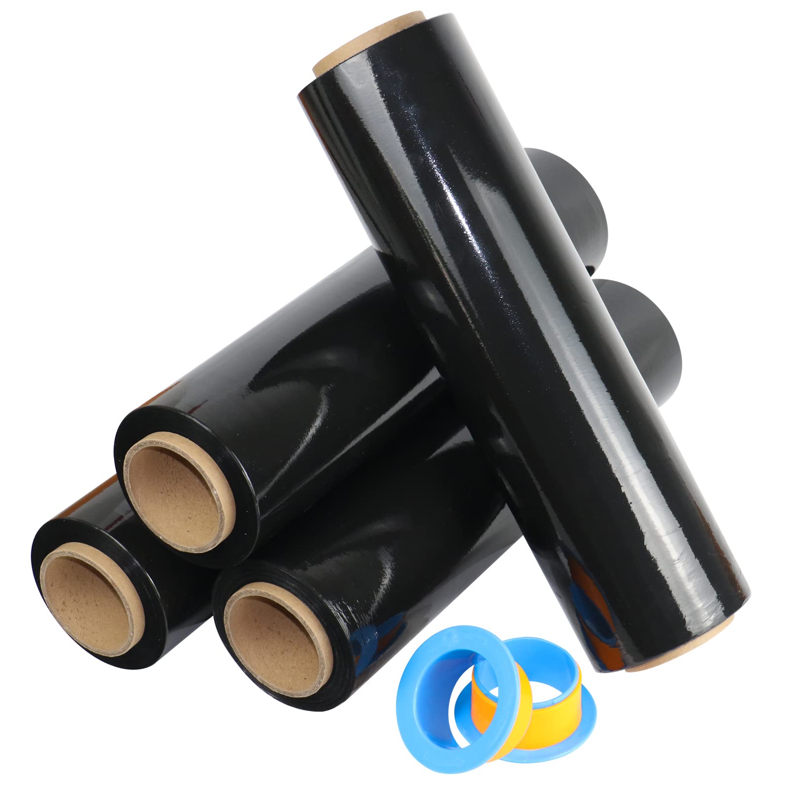 Black & Clear Stretch Wrap Industrial Strength with Plastic Handle 18" x 1000 Feet 80 Gauge 4 Pack