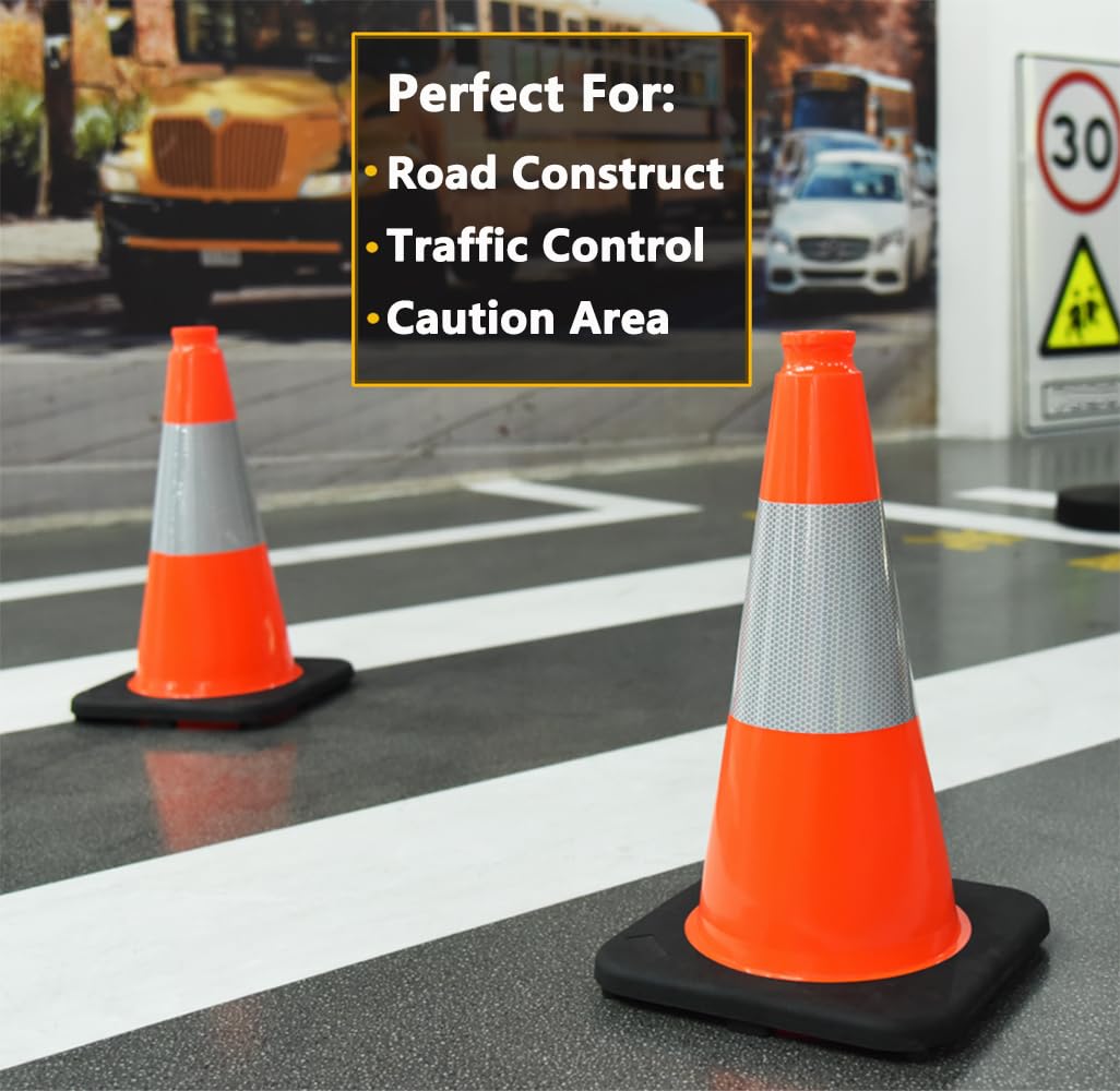[5 / 8 Packs] PVC Traffic Cones, Black Base Construction Safety Cones