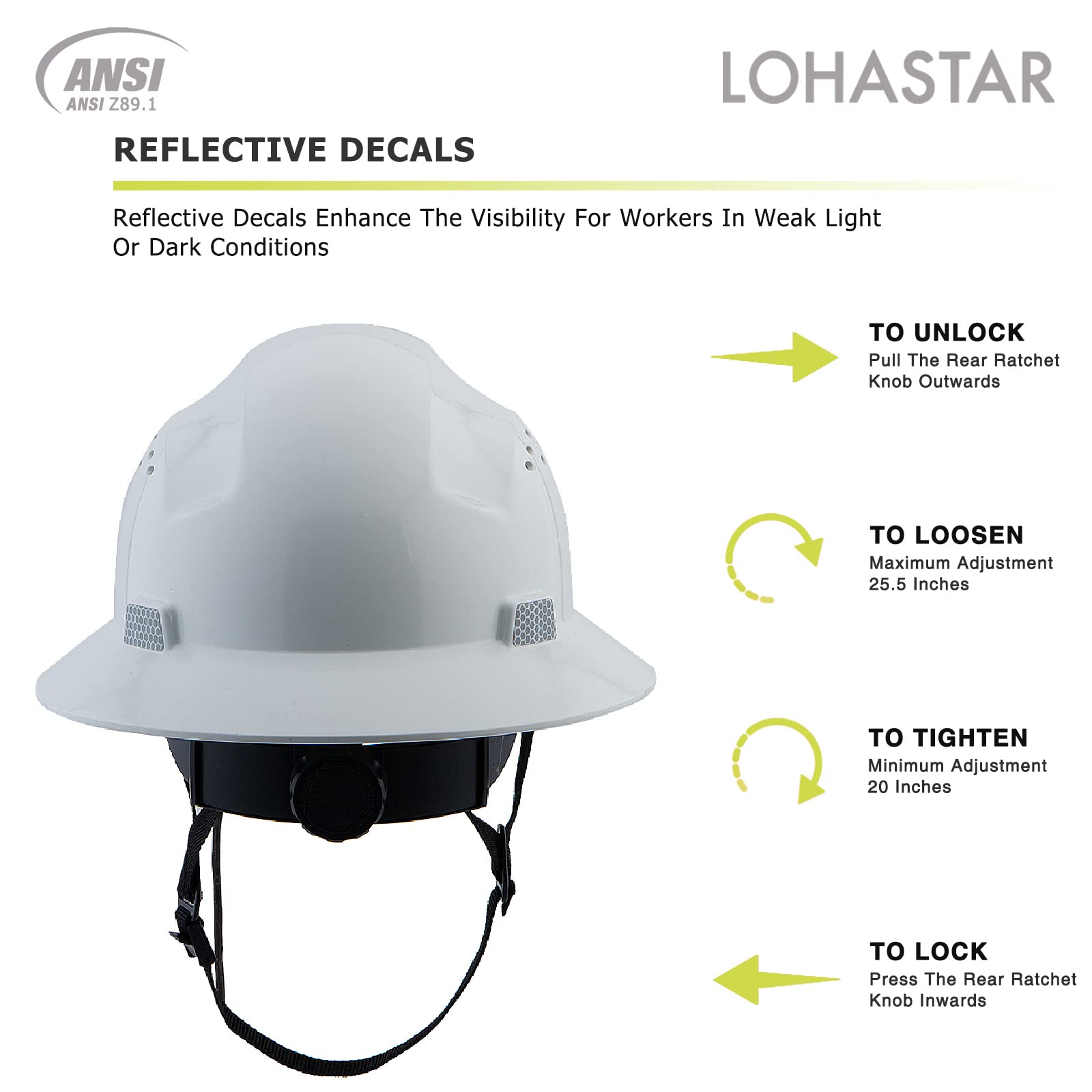 [1 / 12 Packs] Full Brim Hard Hat, ANSI Z89.1 Approved, OSHA Type 1 Class C