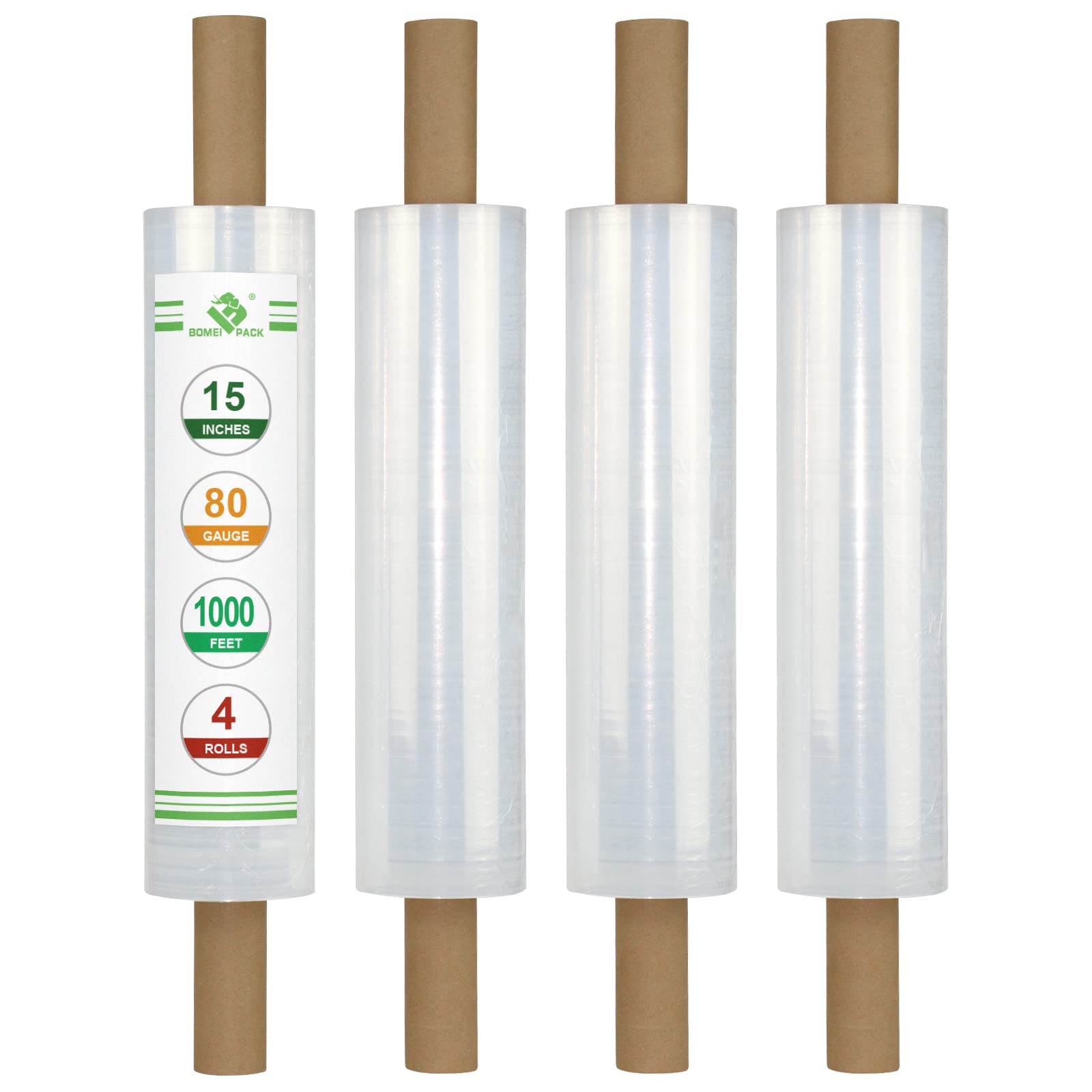 Stretch Film Wrap - Industrial Clear Plastic Stretch Wrap 1000 Feet 80 Gauge 4 Packs with Handle