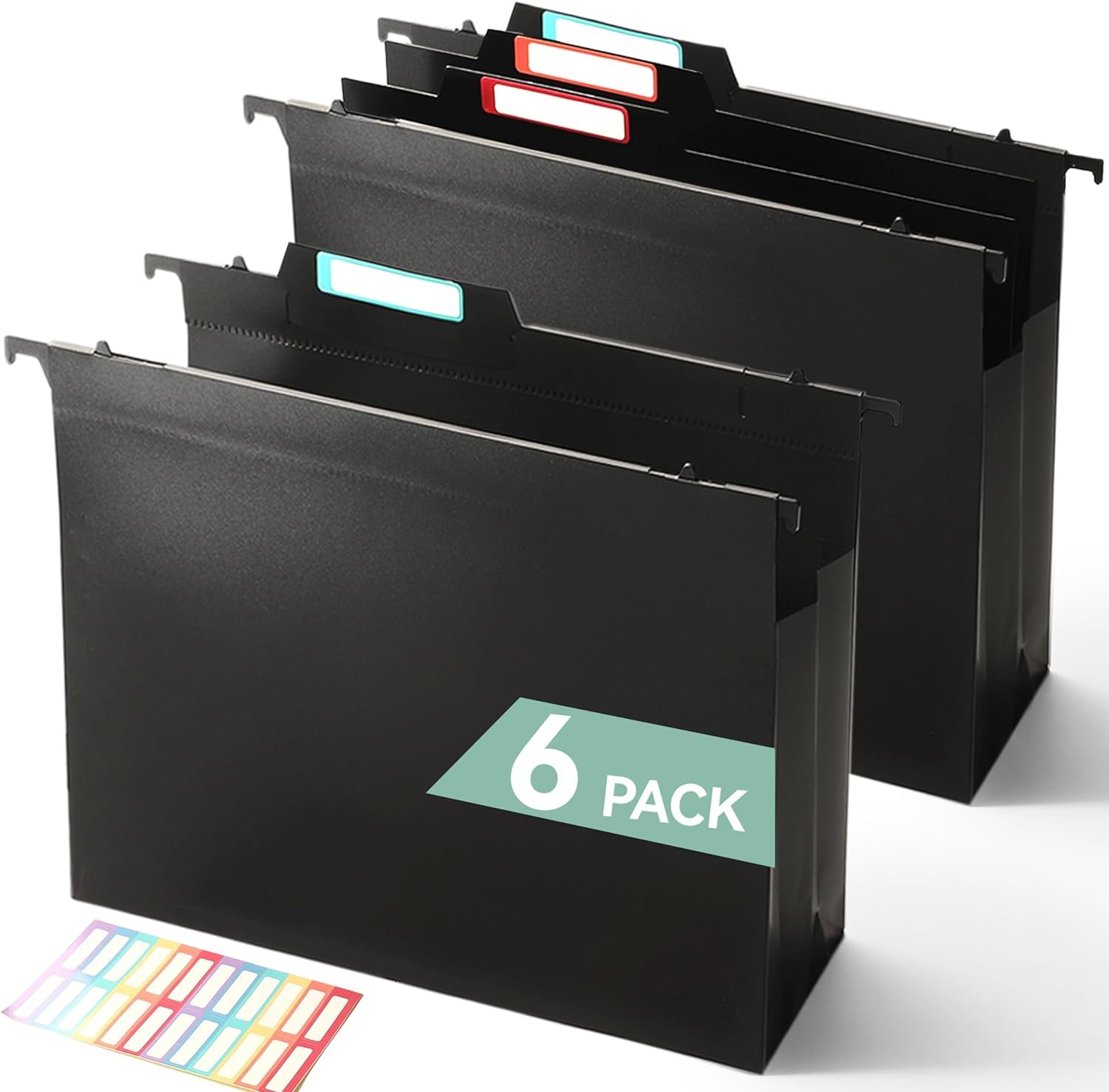 [6 Pack] Plastic High Capacity Hanging File Folders, 4" Expanding Pocket with Movable Dividers
