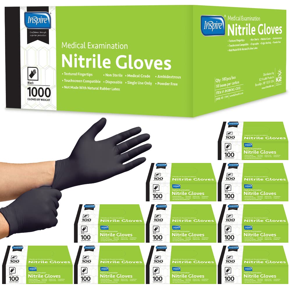 [1000 PCS] Black Nitrile Gloves, THE ORIGINAL Quality Black Gloves Disposable Latex Free