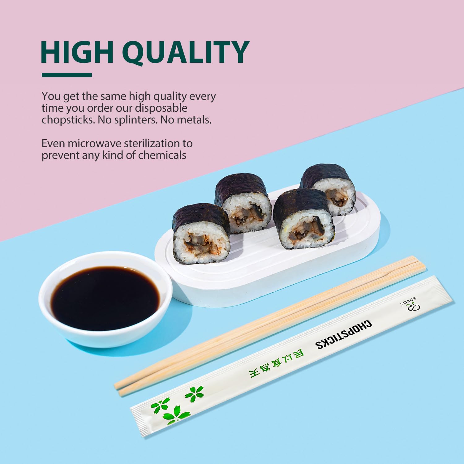 [500 Pairs] Premium Quality Disposable Bamboo Chopsticks, 9" Length