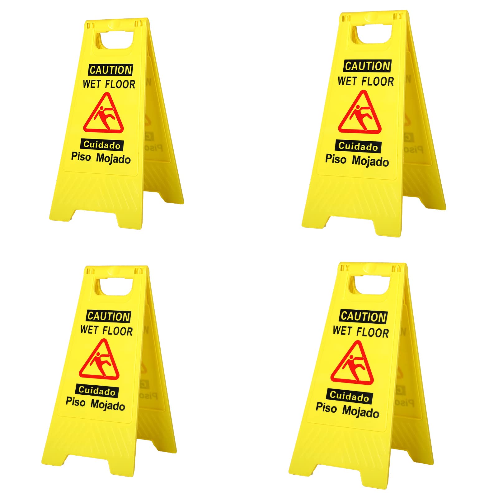 Foldable Sturdy Bilingual Safety Warning Wet Floor Sign - 2/4/6 Pack