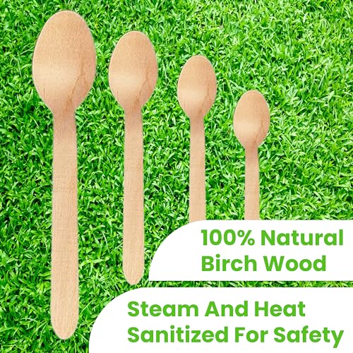 [100 CT] Disposable Wooden Cutlery Spoons, 6.25 Inch Length
