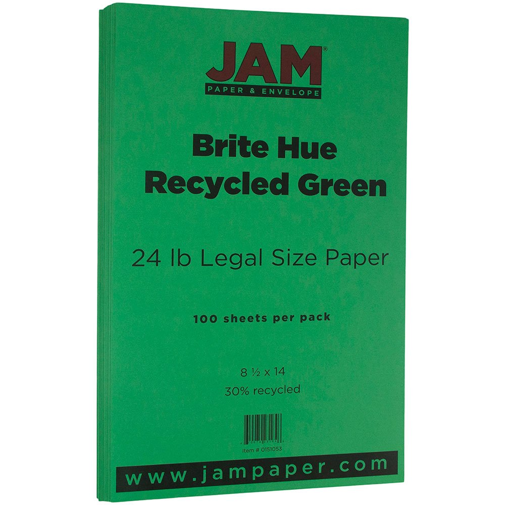 JAM PAPER Legal Colored 24lb Paper - 8.5 x 14 - Recycled - 100 Sheets/Pack