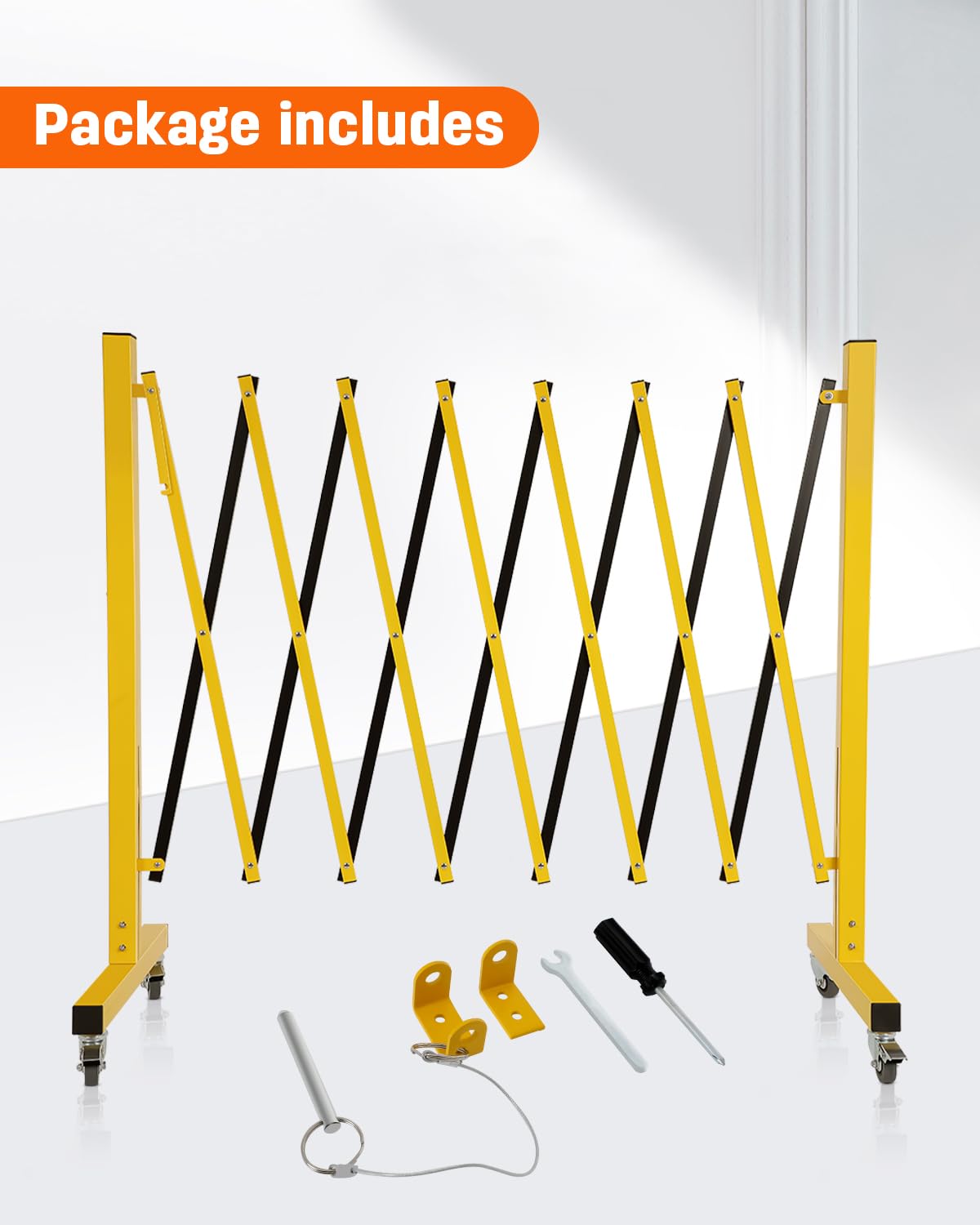 [1 PC] Industrial Expandable Metal Barricade with Wheels, Folding Security Gate