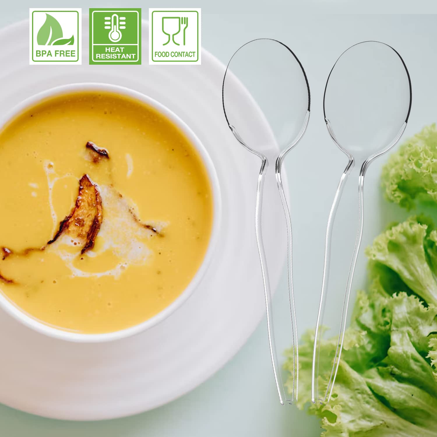 [100 PCS] Clear BPA FREE Plastic Spoons, Heavyweight