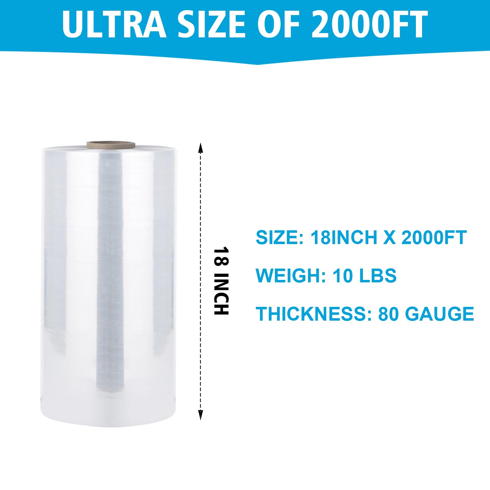 Stretch Film, 15"/18" x 1000 ft/2000 ft Shrink Wrap for Pallet Wrap 60 Gauge