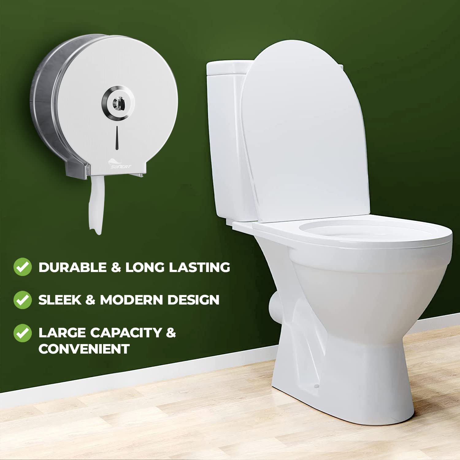 Jumbo Roll Toilet Paper Dispenser - Heavy Duty 304-Grade Stainless Steel