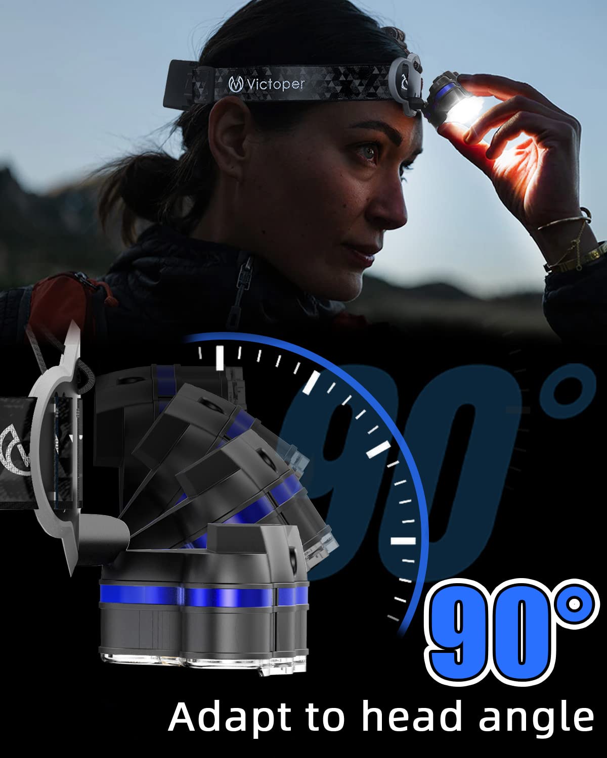 [1 / 2 / 4 Packs] Rechargeable Headlamp, 8 LED 18000 High Lumen Bright Head Lamp with Red Light