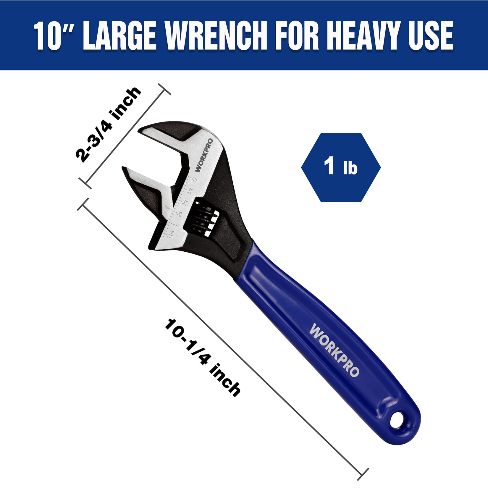 6/8/10 Inch Adjustable Wrench, Cr-V Steel Wrench, Wide Jaw Black Oxide Wrench, Metric & SAE Scales, for Home, Garage, Workshop and DIY