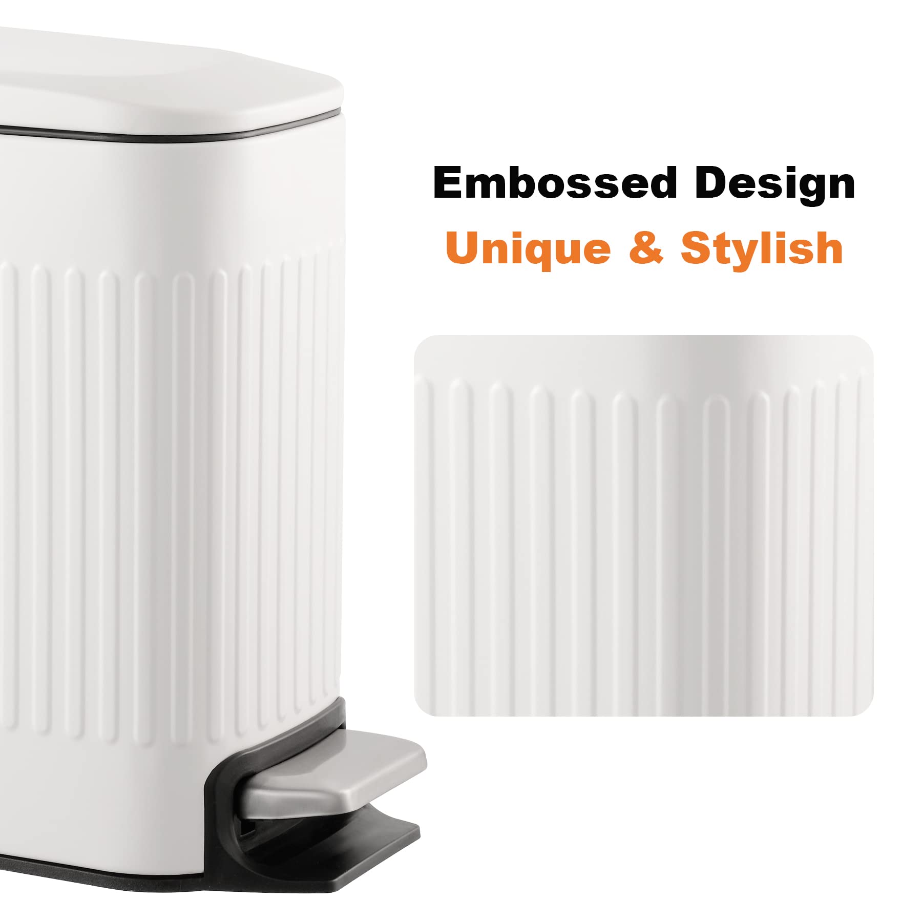 Slim Bathroom Trash Can with Lid Soft Close, 6 Liter/1.6 Gallon