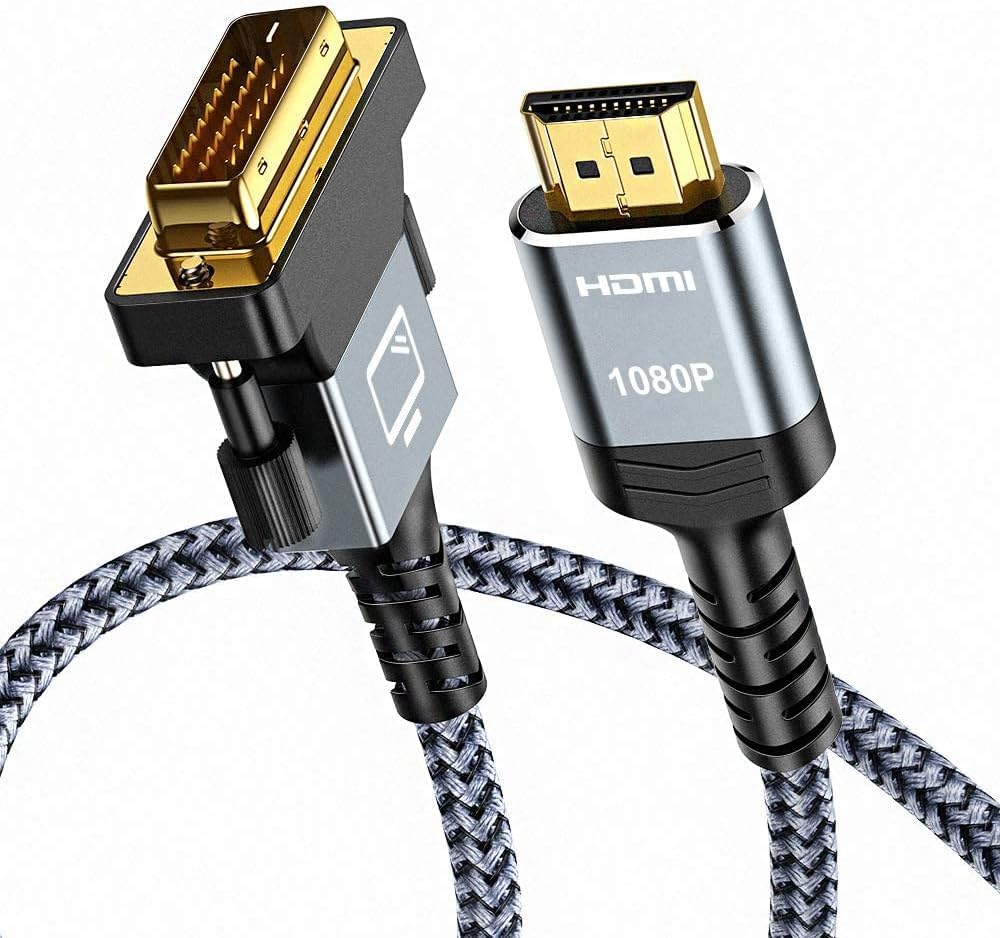 [3 / 6 / 10 / 15 FT] HDMI A to DVI Adapter Cable, High-Speed Gold-Plated plug and play, Bi-Directional Nylon Braid 1080p