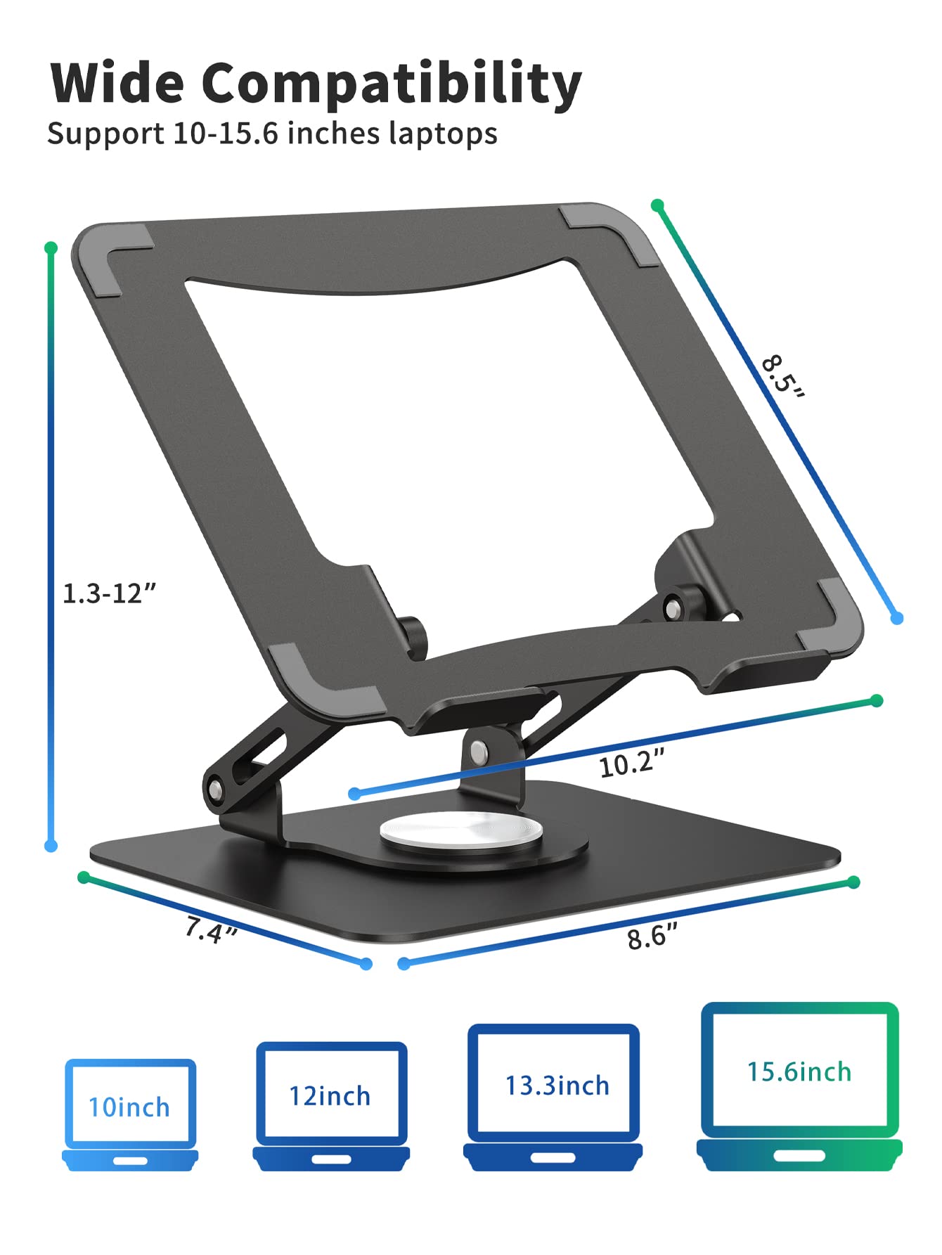 [1 PC] Laptop Stand with 360° Rotating Base, Ergonomic Computer Riser, Foldable Laptop Mount