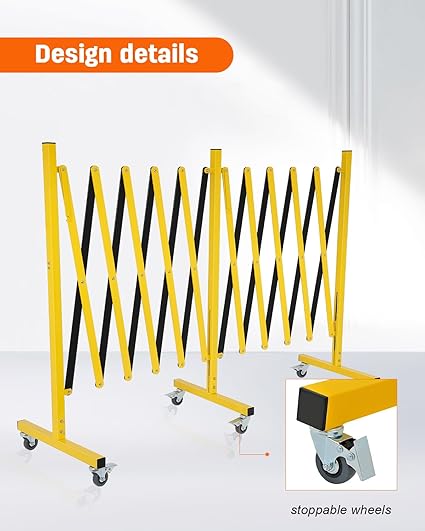 [1 PC] Industrial Expandable Metal Barricade with Wheels, Folding Security Gate
