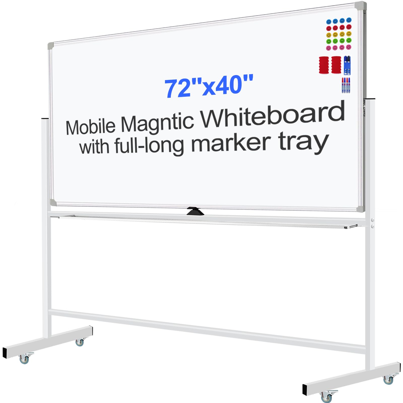 [1 Set] Large Double-Sided Mobile Magnetic Whiteboard with Stand