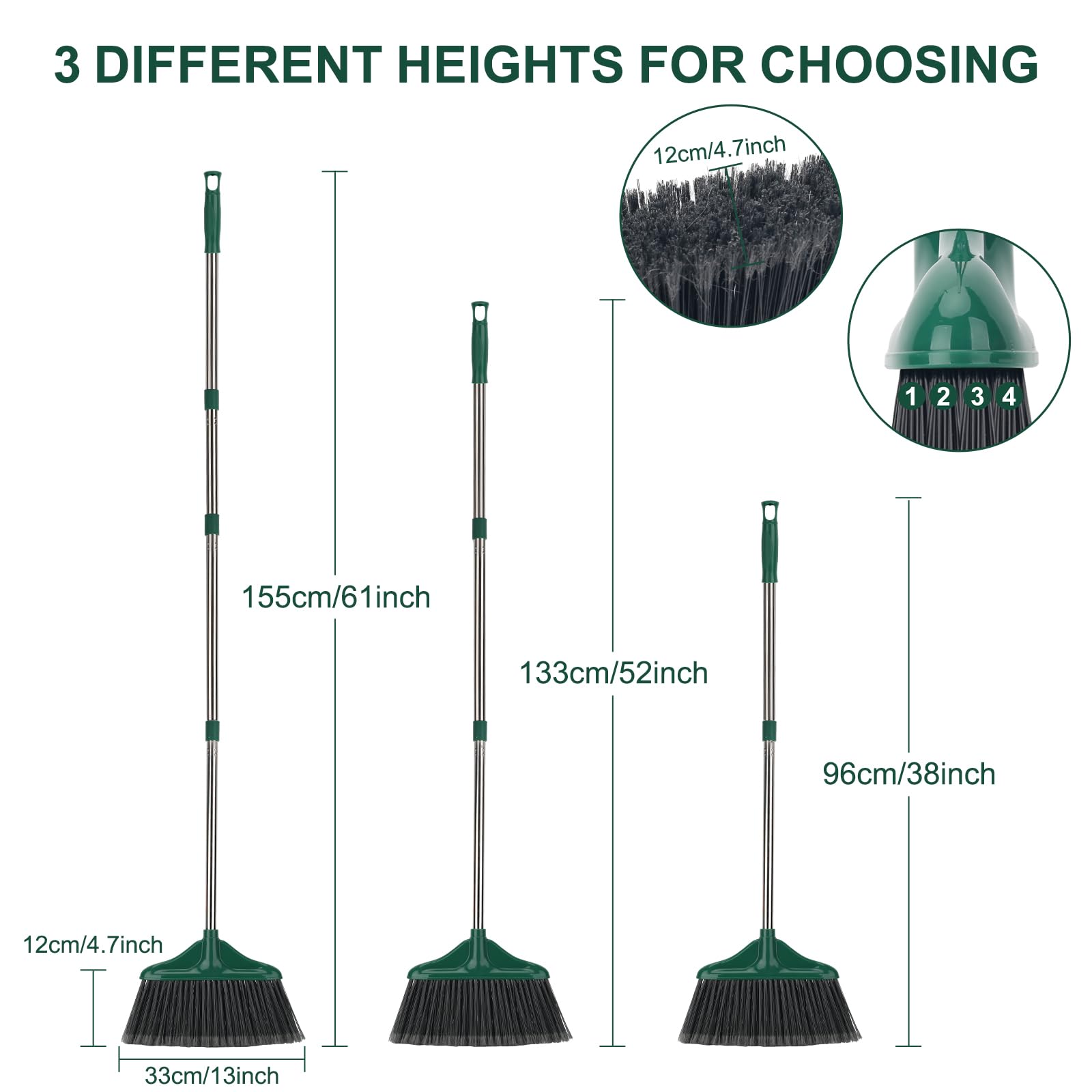 [4 Pack] Heavy Duty Commercial Broom with 61" handle