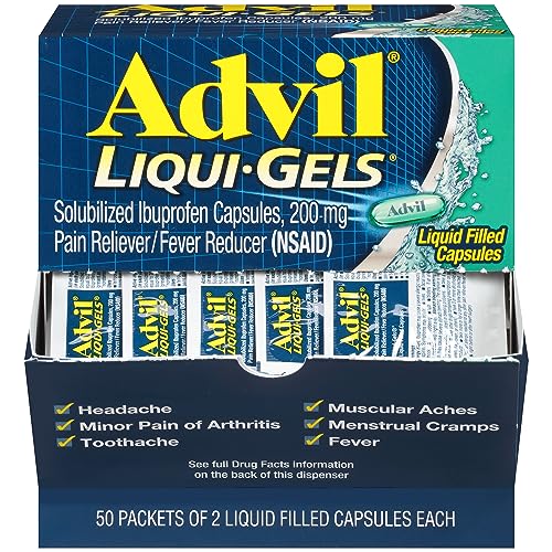 [50 & 100 Count] Advil Liqui-Gels Pain Reliever and Fever Reducer, 50x2 Liquid Filled Capsules