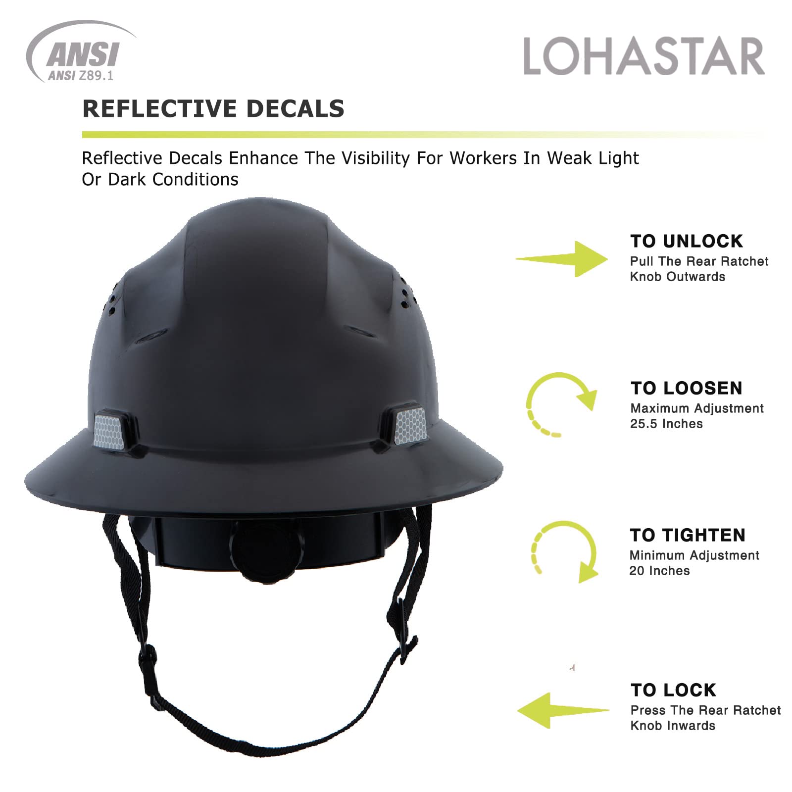 [1 / 12 Packs] Full Brim Hard Hat, ANSI Z89.1 Approved, OSHA Type 1 Class C