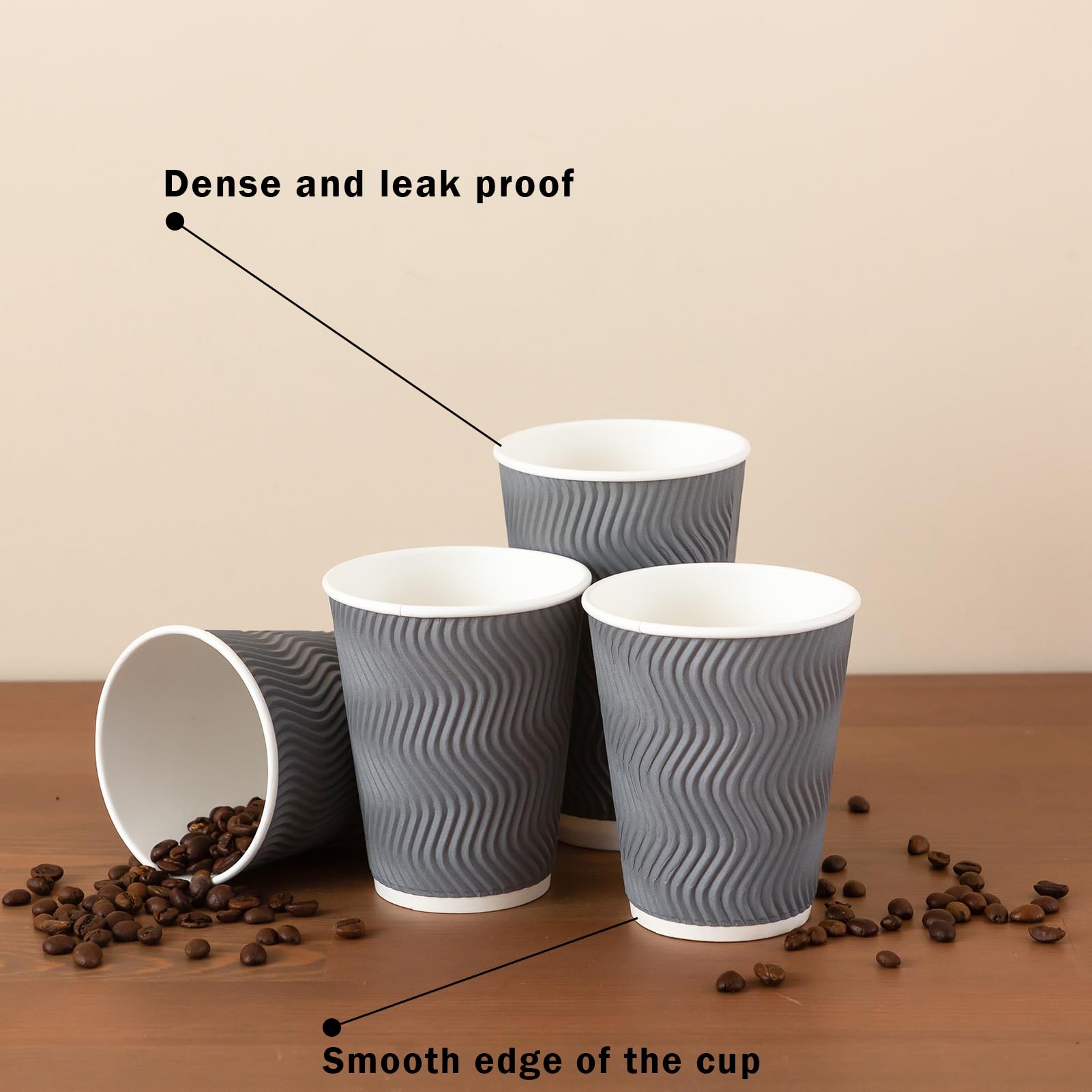 [120 PCS] Disposable Corrugated Insulated Ripple Wall Paper Cups, 12 & 16 oz