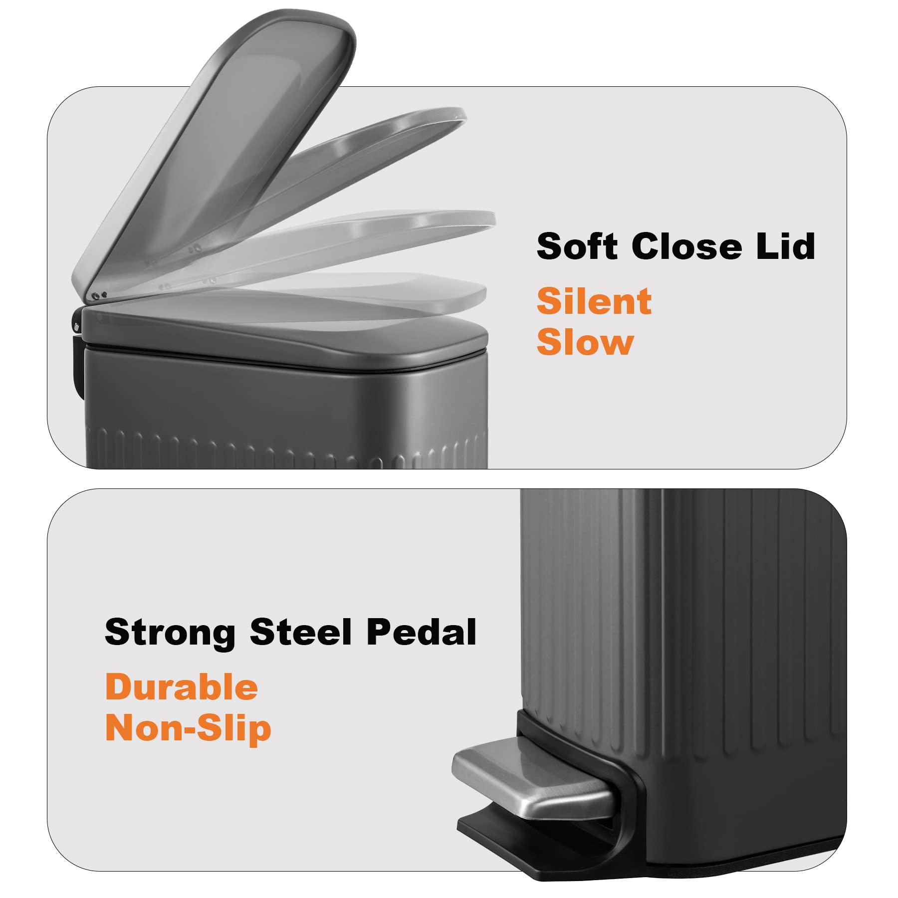 Slim Bathroom Trash Can with Lid Soft Close, 6 Liter/1.6 Gallon