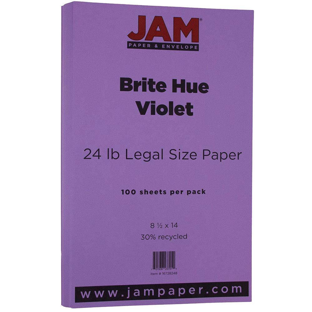 JAM PAPER Legal Colored 24lb Paper - 8.5 x 14 - Recycled - 100 Sheets/Pack