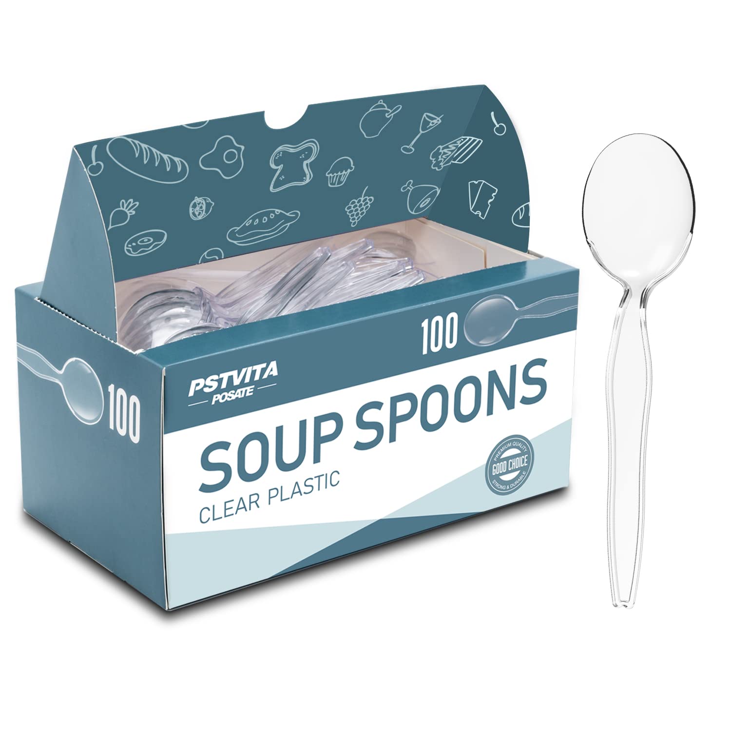 [100 PCS] Clear BPA FREE Plastic Spoons, Heavyweight