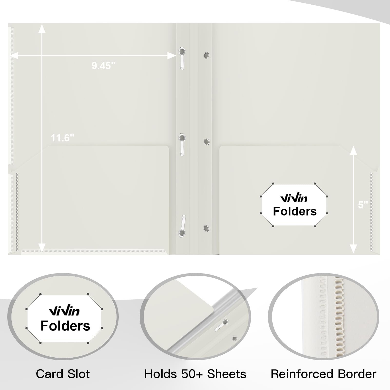 [6 & 60 Pack] ViVin Heavy Duty Folders with Clear Front Pocket, Plastic Folder with fastener