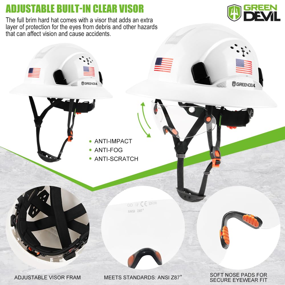 [1 Pack] Full Brim Hard Hat Vented Construction Safety Helmet OSHA Approved