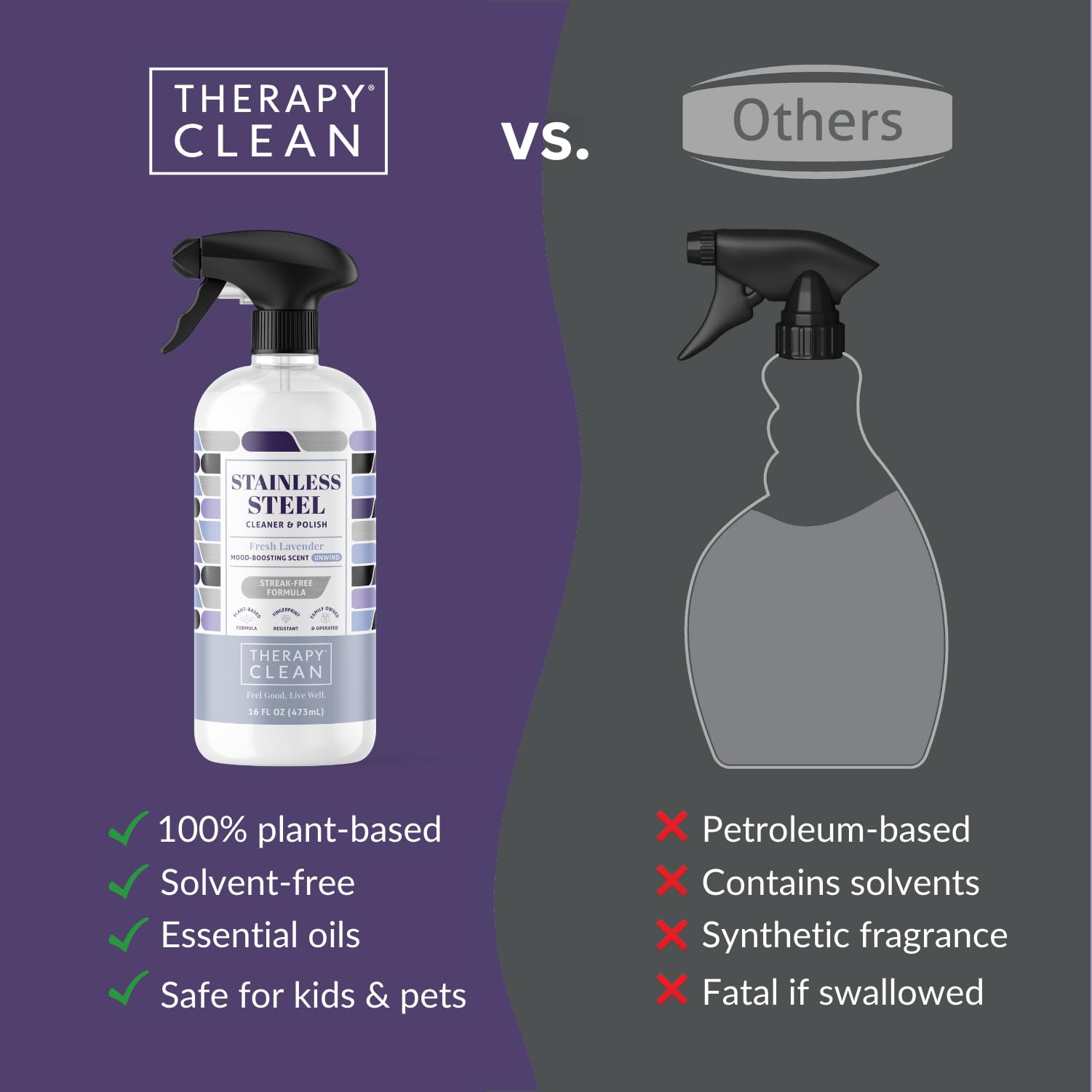 Therapy Stainless Steel Cleaner, Lavender Essential Oil Scent